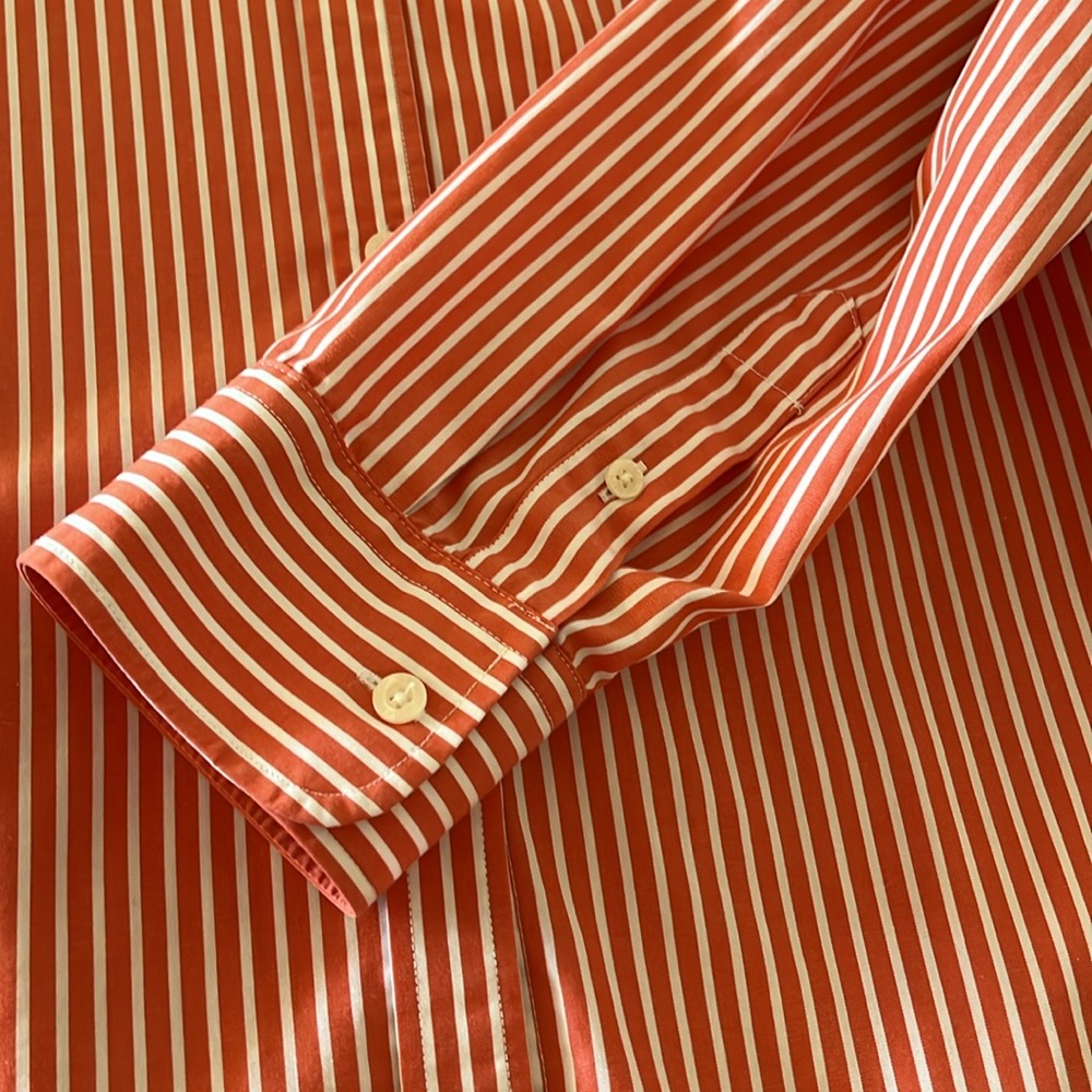 Chaps Ralph Lauren Orange Stripe No Iron Long Sleeve Collar Button Down Shirt XL - Picture 9 of 13